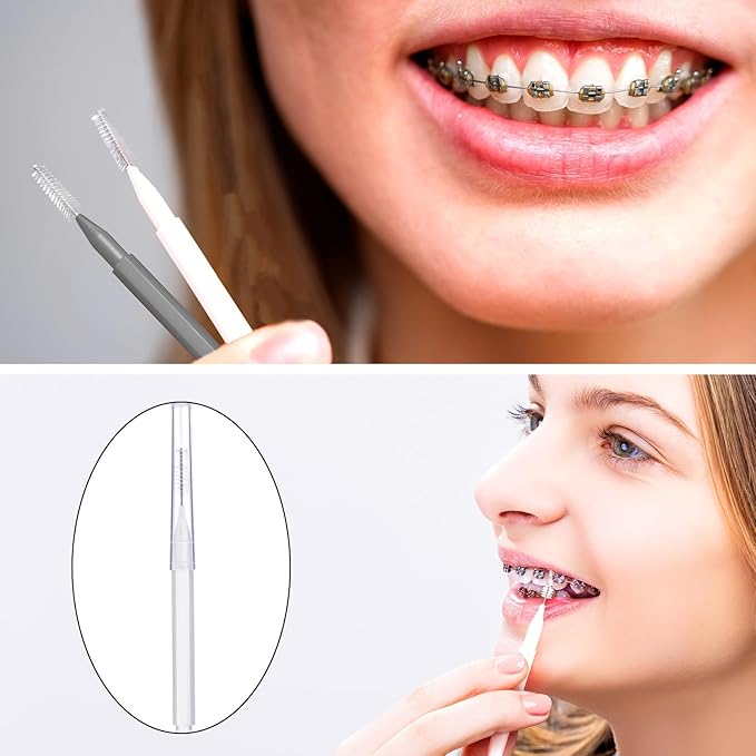 Patelai 100 Pieces Braces Brush for Cleaner Interdental Brush Toothpick Dental Tooth Flossing Head Oral Dental Hygiene Flosser Toothpick Cleaners Tooth Tool(White, Grey,Ideal Size)