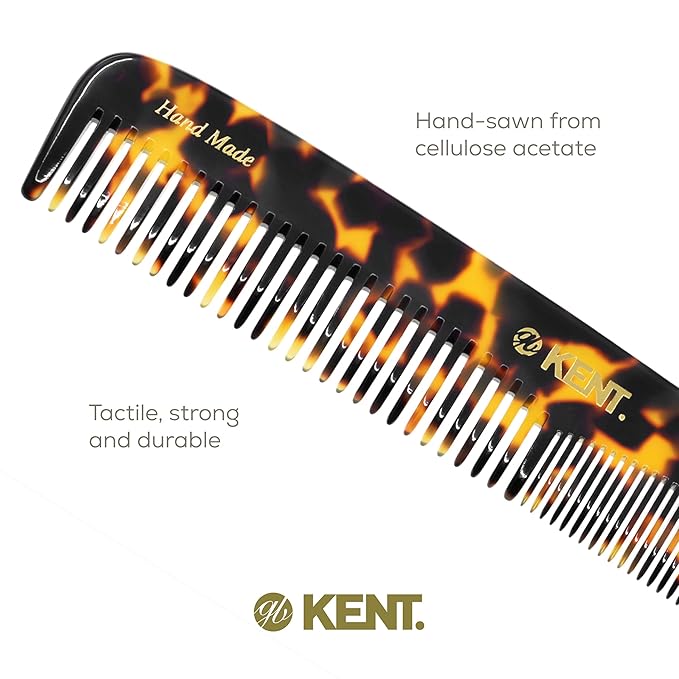 KENT 9T Fine Tooth & Wide Tooth Comb Detangler - Large Handmade Saw-Cut Dressing Comb - Wet/Dry Hair Comb for Women & Men, Made in England (Yellow Tokyo), 1 Count