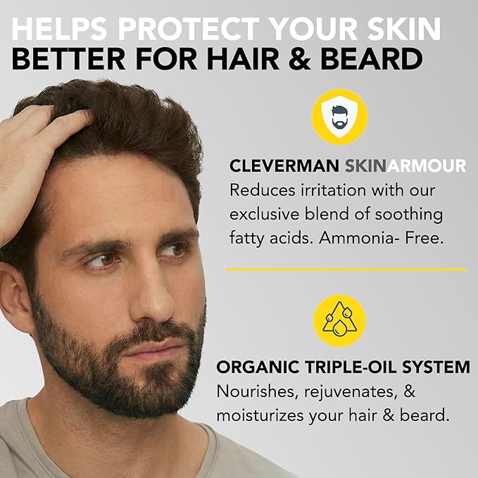 2X Pack Cleverman Hair & Beard Dye Kit for Men, All-in-One Reusable Mens Hair Color, Natural Gray Coverage, Ammonia-Free Beard Mustache Dye for Men (Dark Brown)