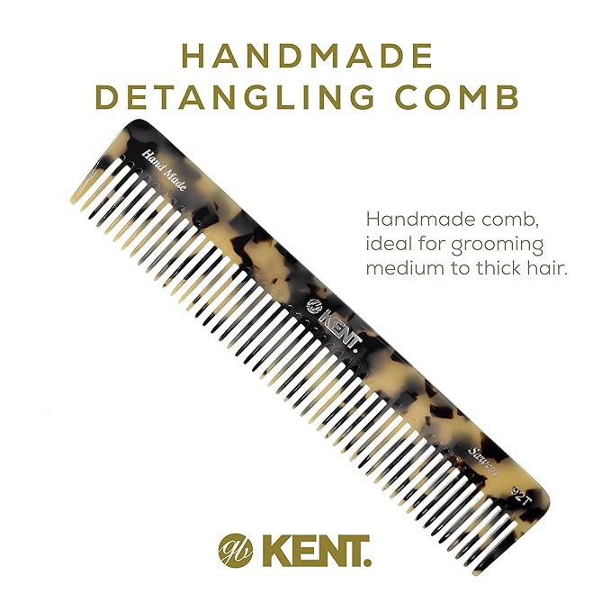 Kent 92T TW Wide Tooth - Detangler Comb for All Hair Types, for Men and Women, To Use in Wet or dry Hair, Styling and Detangling Comb, Handmade Sawcut and Polished