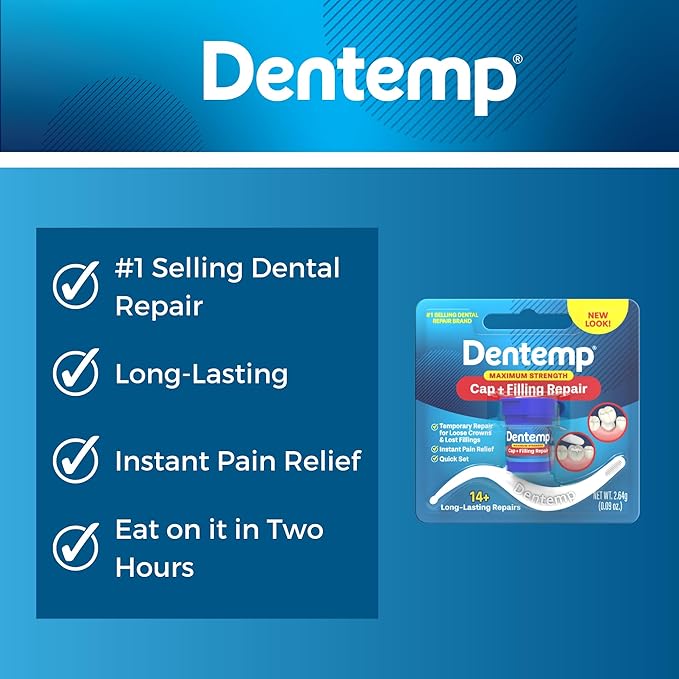 Dentemp Maximum Strength Loose Cap and Lost Filling Repair - Dental Repair Kit for Instant Pain Relief (Pack of 2)