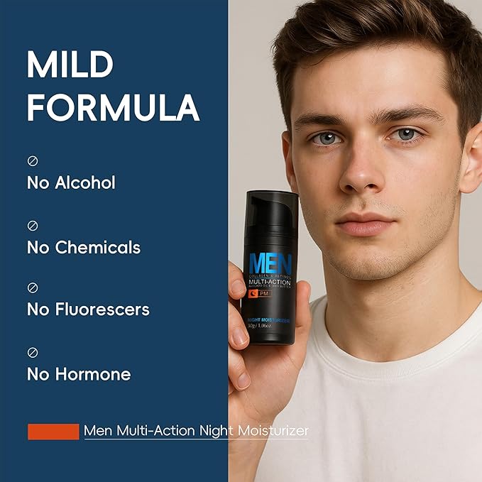 Men Hydrating Night Cream, Daily Moisturizer with Collagen & Retinol, Oil Control, Firm & Lift Hydrating Cream for Face & Body, Reduce Fine Lines, Strengthen Skin Barrier, 1.06 oz.