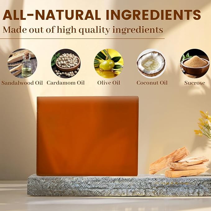 3 PCS Sandalwood Soap, Natural Exfoliating 4in1 Hair, Body, Face & Shaving Mens Bar Soap with Plant-Based Cleanser, Organic Handmade Bath Deodorant Moisturizing Shower for Women All Skin Types