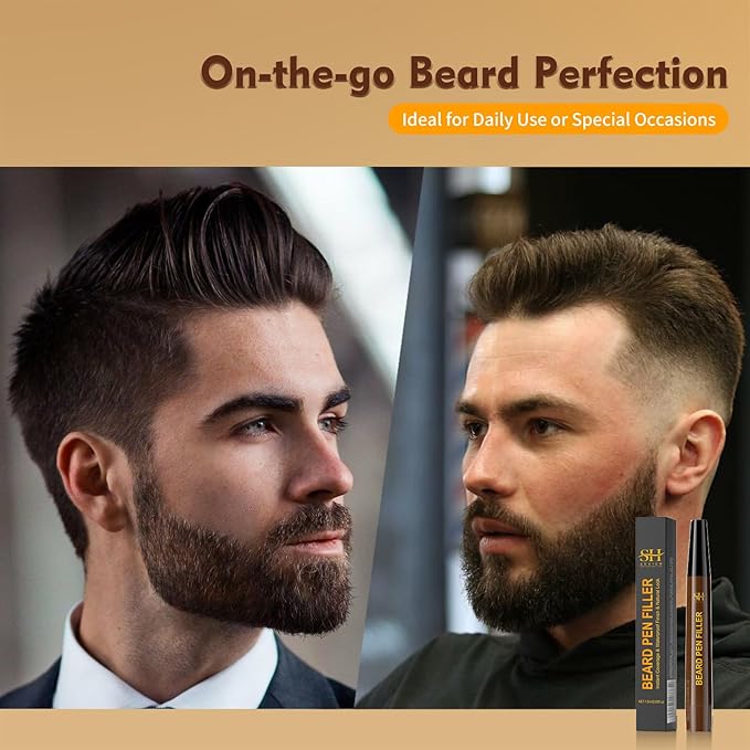Sevich Beard Pen Filler for Men,Instant Beard Dye for Men,48h Waterproof & Sweatproof, 4-Prong Tip for Seamless Application, Enhances All Beard Types with Fuller, Dark Brown