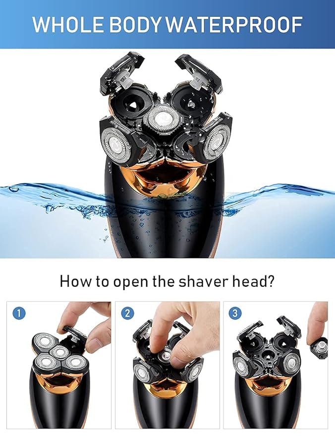 Electric Shavers for Men - 5 in 1 Bald Head Shavers for Men, 5D Floating Cordless USB Rechargeable Rotary Razor Multifunctional Grooming Kit Beard Trimmer Waterproof Wet and Dry with LED Display