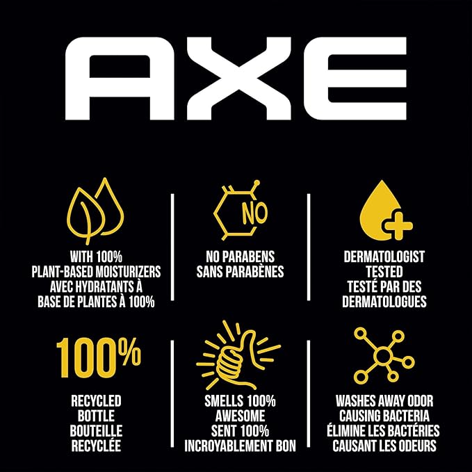 AXE Men's 3-in-1 Face, Body Wash & Shampoo Variety 5-Pack (Apollo, Dark Temptation, Black, Excite, Phoenix) 12 Hour Invigorating Scents, 16 Fl Oz Each