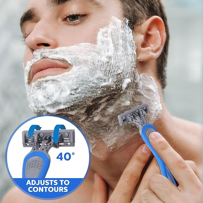 60 Pcs Mens Disposable Razors Bulk 3 Blade Sensitive Skin Shaving Razor Long Blade for Hotel Spa Travel