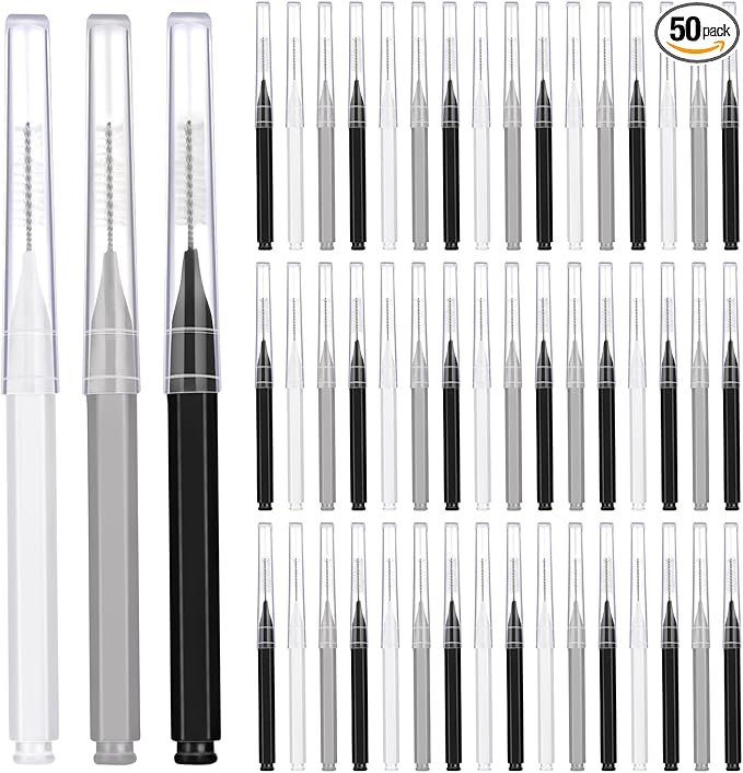 Patelai 50 Pieces Interdental Brush for Cleaner Braces Brush Toothpick Dental Tooth Flossing Head Oral Dental Hygiene Flosser Toothpick Cleaners Tooth Cleaning Tool (Black, White, Gray)