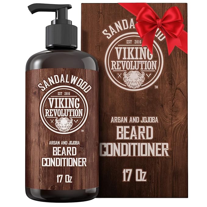 Viking Revolution Beard Conditioner w/Argan & Jojoba Oils - Softens & Strengthens - Sandalwood Scent - Beard Conditioner w/Beard Oil (17oz Conditioner)