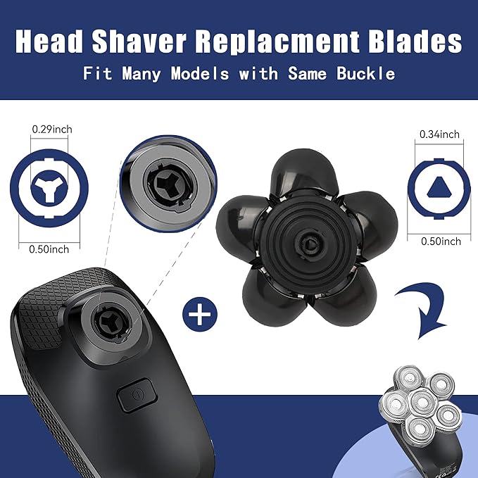 Universal Replacement Heads for Blade,Replacement Blades Compatible with Most Major Head Shaver Brands, Easy-to-Install Electric Razor Shaver Heads for Bald Men. (6 Silver)