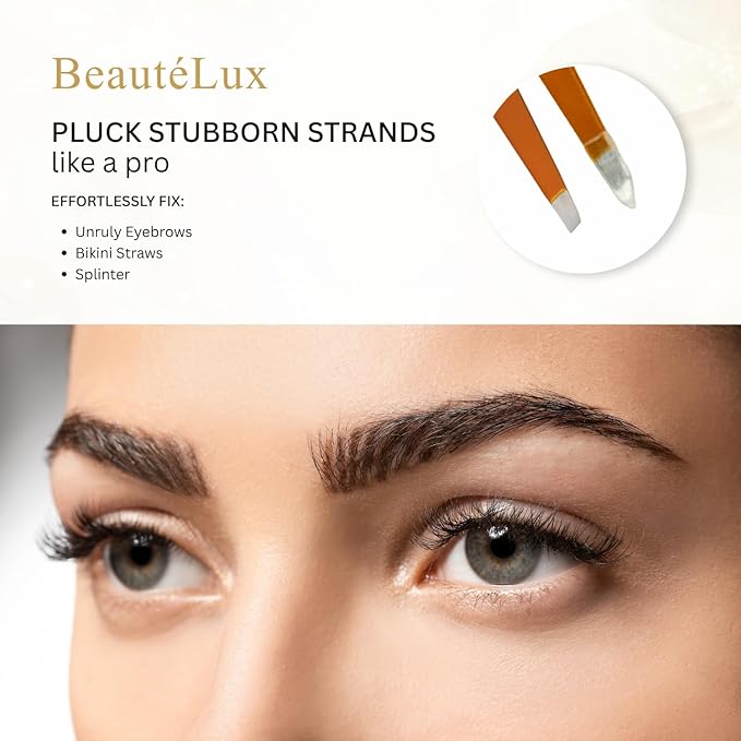 Slant Tip Eyebrow Tweezer for women & men – Stainless Steel Tweezers, Stocking Stuffer for women & men Facial Hair Removal tweezers for Chin hair, Ingrown Hair tweezer, Gold Travel tweezers with case