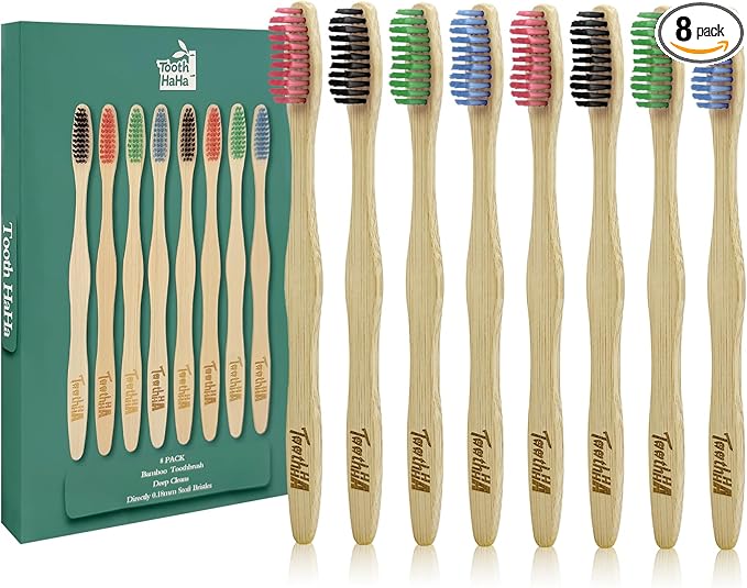 Bamboo Toothbrushes, Medium Bristles BPA-Free Bristles Toothbrushes for Adults - Eco-Friendly, Natural Wooden Toothbrush 8 Pack