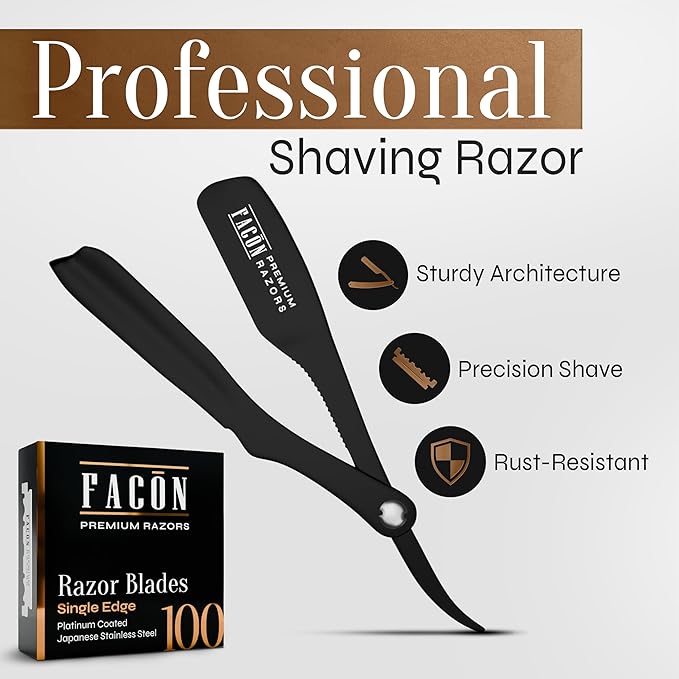 Facón Straight Razors for Men - Professional Barber Straight Edge Razor Kit with 100 Blades,Japanese Stainless Steel Barbero Shaver for a Smooth & Precise Shave, Premium Barber Razor for Men's Shaving