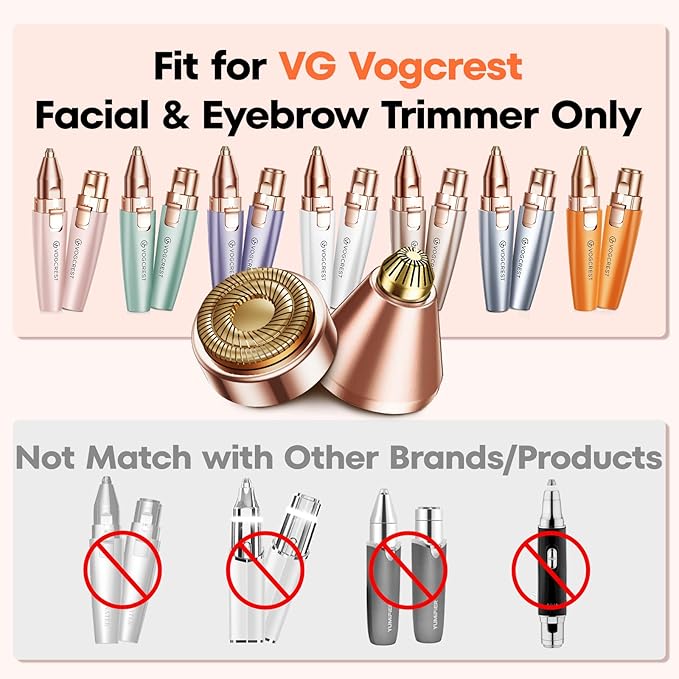 VG VOGCREST 2 in1 Trimmer with Replacement Heads - Rechargeable Facial Hair Removal and Eyebrow Shaver - Face Lips Body Painless Facial Razor with Built-in LED Light (Sky Blue)