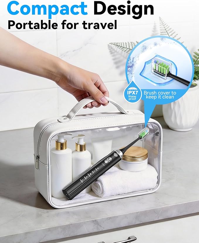 JTF Sonic Electric Toothbrush with UV Sanitizing & Drying: 5 Modes for Effective Yet Gentle Cleaning – with 6 Brush Heads, Rinse Cup, Wireless Charging Base, Rechargeable for Daily Care, Home & Travel