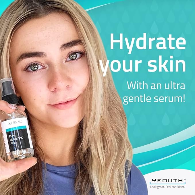 YEOUTH Pure Hyaluronic Acid Serum for Face 99% for Dry & Dull Skin, Hydrating Hyaluronic Acid Face Serum for Women & Men, Facial Care For All Skin Types 1oz
