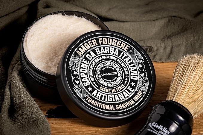 The Goodfellas’ Smile AMBER FOUGERE (Lavender & Sandalwood) Italian Shaving Soap – Classic Tallow Croap for Use with Shaving Brush, Razor & Traditional Wet Shave