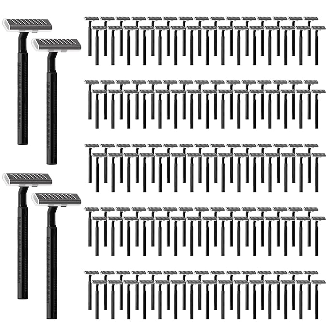 150 Pack Individually Wrapped Twin Blade Razors with Clear Safety Cap,Multipurpose Portable Shave Razor for Bathing Hotel Travel,Black(150 Count)