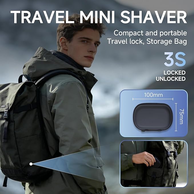 Electric Foil Shavers for Men,Mini Electric Razor with Storage Bag,3 Floating Blades,Portable mini Shaver,IPX7 Waterproof,Wet Dry Face Razor,USB-C (Black)