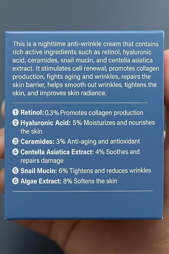 Retinol Face Cream for Anti-Aging Wrinkle Moisturizer with Hyaluronic Acid, Ceramides & Snail Mucin – Firming Night Cream for Women & Men, 1.7oz