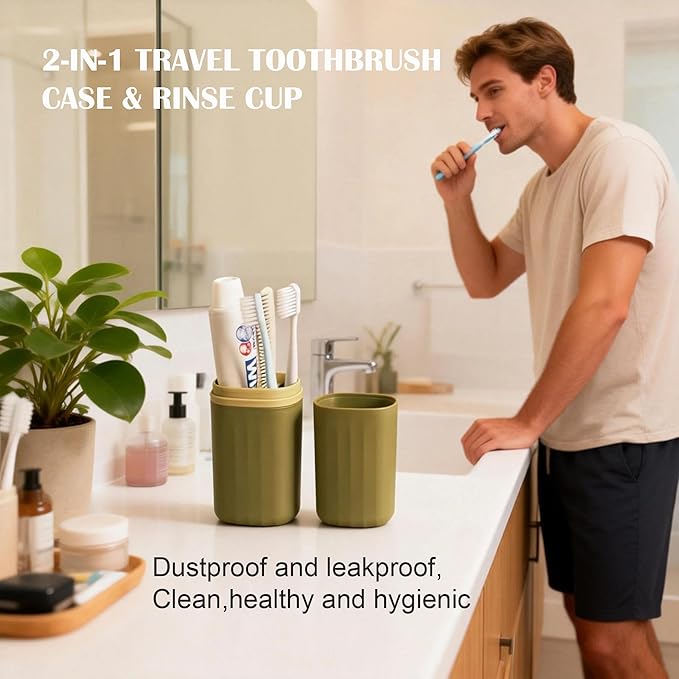 Toothbrush Travel Case, Portable Travel Toothbrush Holder with Rinse Cup, Dustproof Travel Toothbrush Toothpaste Container for Outdoor Camping, Hiking, School, Business Trip
