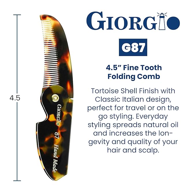 Giorgio G87 Fine Tooth Comb works as a Mustache and Beard Comb for Men - Add to any comb set, Handmade, Saw-cut, Hand Polished Pocket Styling Combs for Everyday Grooming and Hair Care Tokyo (4.5")