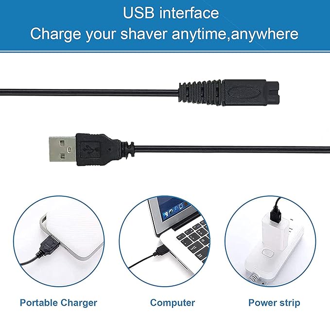USB Cable Compatible with MicroTouch Solo Men's Electric Shaver, 39.4in 5V Replacement Charger Cord