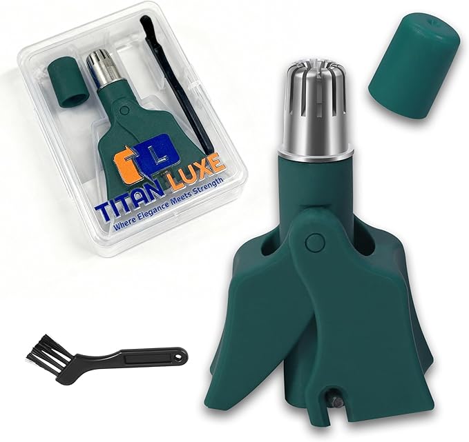 Stainless Steel Hair Trimmer for Men and Women | Manual Nose and Ear Hair Trimmer | Nose Clippers, 360° Rotating Hair Trimmers | Washable Nose Hair Remover | Green