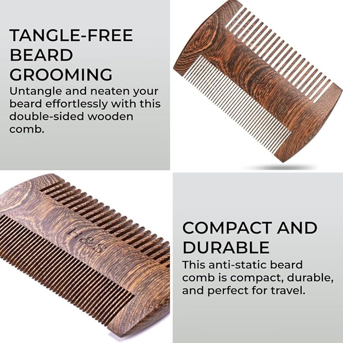H&S Wooden Beard & Mustache Comb for Men, Tangle-Free Wooden Beard Straightener, Sandal Scent Travel Growth Comb for Hair Care