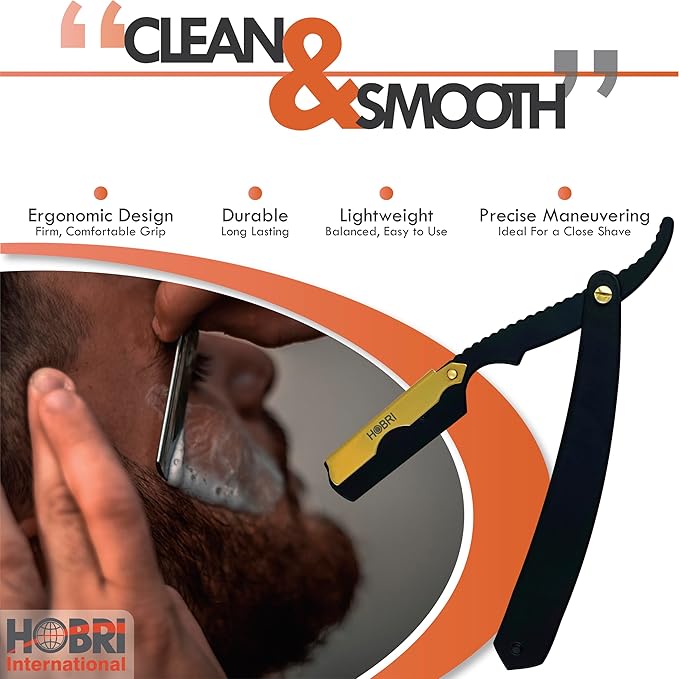 Premium Barber Straight Edge Razor with 10 Blades Men's Manual Shaver Salon Quality Razor (Black)