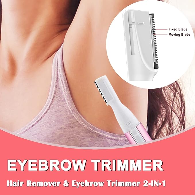 Electric Eyebrow Trimmer for Women, Facial Hair Razor Removal for Men, Mini Epilator for Bikini, Remover for Face, Chin, Peach Puzz, Lips, Body, Arms, Legs, Battery Operated (Pink)