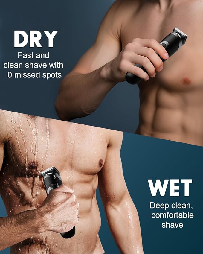 Electric Body Hair Trimmer for Men - Pubic Shaver with Ceramic Blades (No Nicks) - Mens Wireless Ball Shaver, Waterproof Wet/Dry Electric Razor, USB Recharge Dock