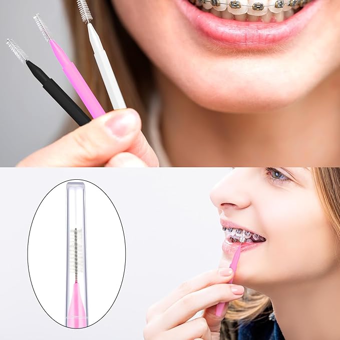 Patelai 100 Pieces Braces Brush for Cleaner Interdental Brush Toothpick Dental Tooth Flossing Head Oral Dental Hygiene Flosser Toothpick Cleaners Tooth Tool(White, Black, Pink,Proper Size)