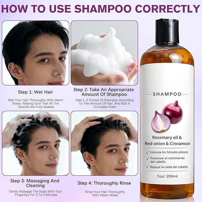 Rosemary Shampoo with Onion & Biotin,Shampoo,With Rosemary Oil, Red Onion, Cinnamon, Effectively Prevent Hair Loss,Support Hair Regrowth For Women Men