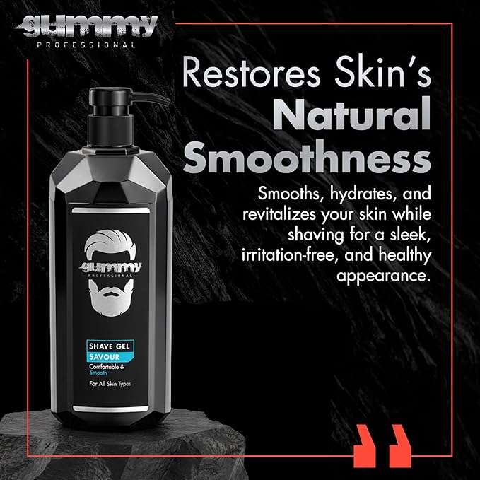 Gummy Professional Savour Shave Gel with Pump – Clear Unscented Formula for Precision Razor Glide and Smooth Shaves – Transparent Fragrance Free Grooming for All Skin Types – 33.81 fl oz / 1000 ml