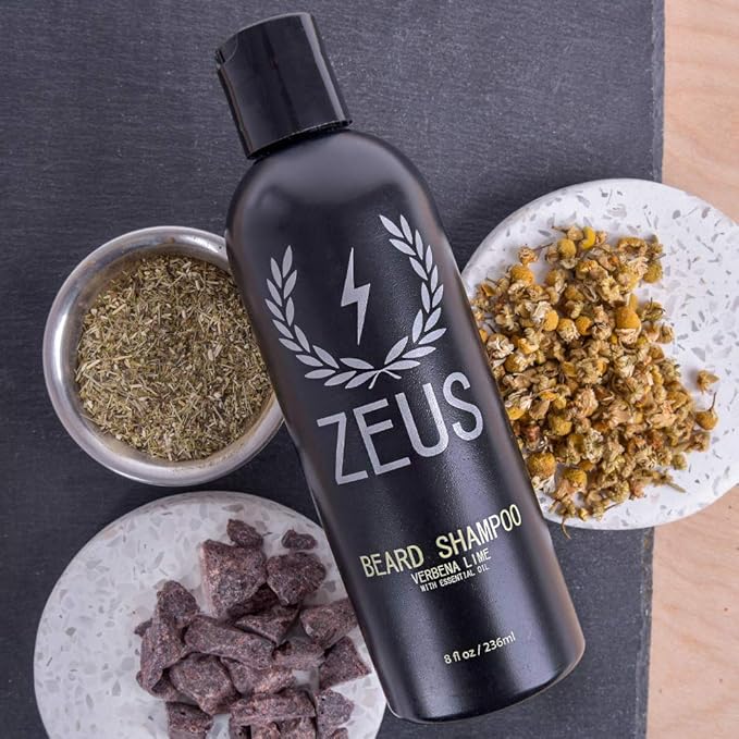 ZEUS Beard Shampoo Wash, Infused with Green Tea & Natural Ingredients to Cleanse and Soften Beard – 8 oz. Made in USA – Sandalwood