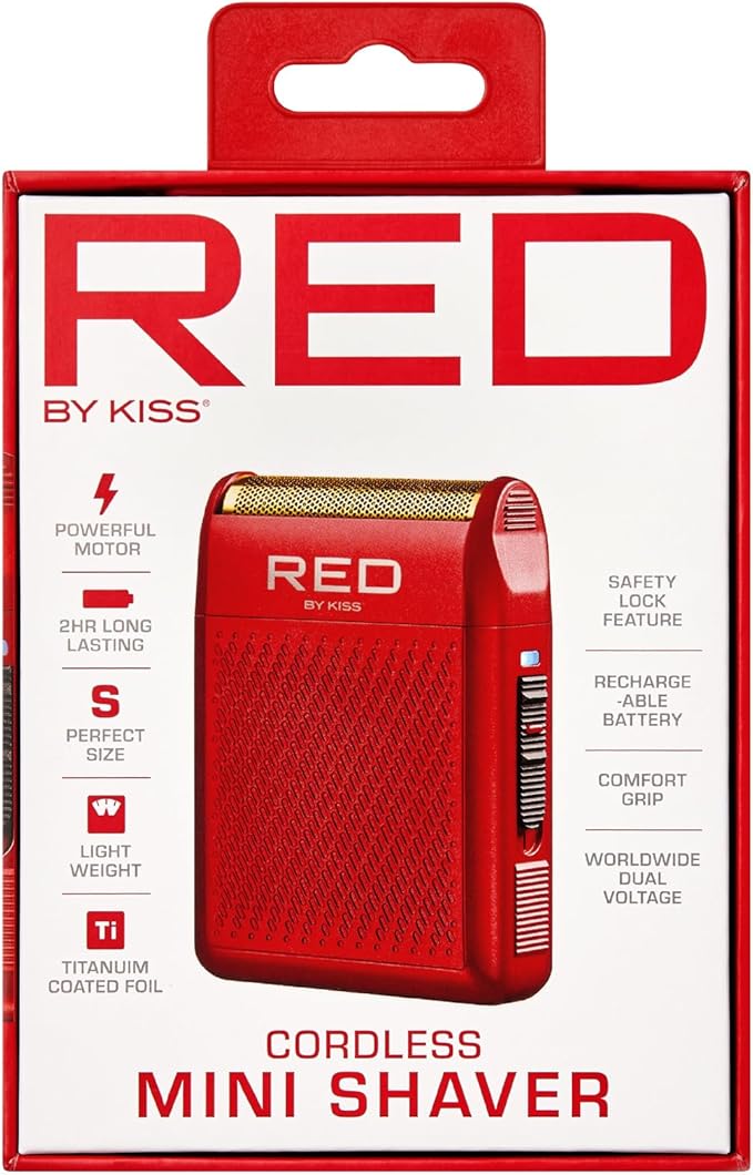 RED by Kiss Cordless Mini Shaver for Men, Compact High-Precision, Quick USB-C Charging, Non-Slip Grip, Long-Lasting Battery, Travel-Friendly Design, Powerful Motor for Efficient Shaving (Red)