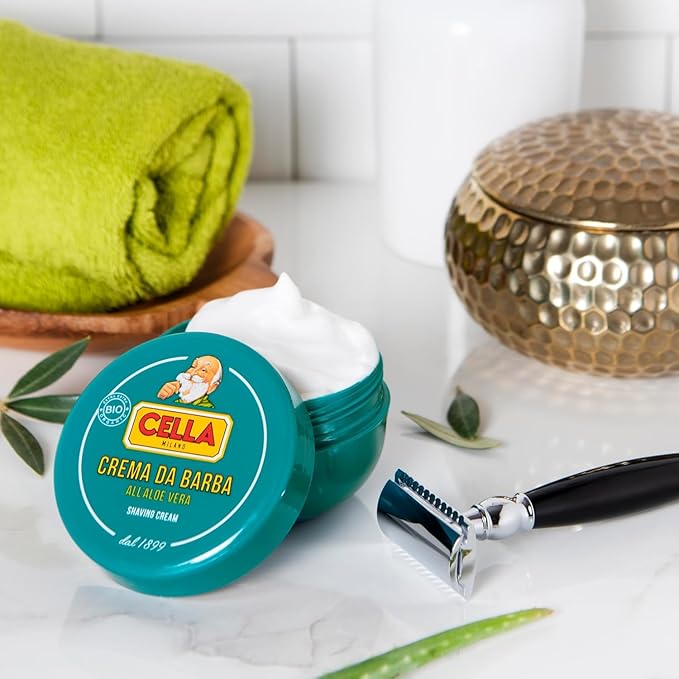 Cella Milano Aloe Vera Shaving Cream Soap, 150 g – Dense, Luxurious Lather with Razor-Glide Protection, Made in Italy Since 1899”