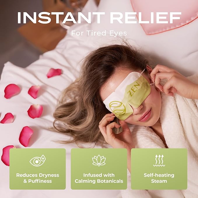 Body Restore Self Heating Warm Compress for Dry Eyes 5 Pack - Heated Eye Mask for Fast Relief, Birthday Gifts for Women, Men, Travel Essentials, Stye Eye Treatment, Relaxation - Green Tea