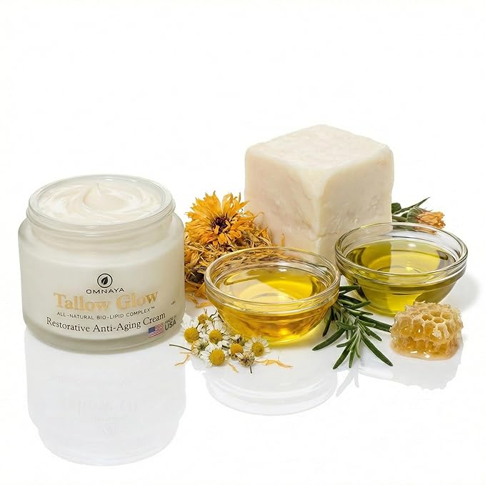 Organic Premium Grass Fed Beef Tallow for Skin Cream - With Bakuchiol & Gotu Kola for Anti-Aging, Face & Body Cream with Jojoba, Honey, Greek Olive Oil 4oz