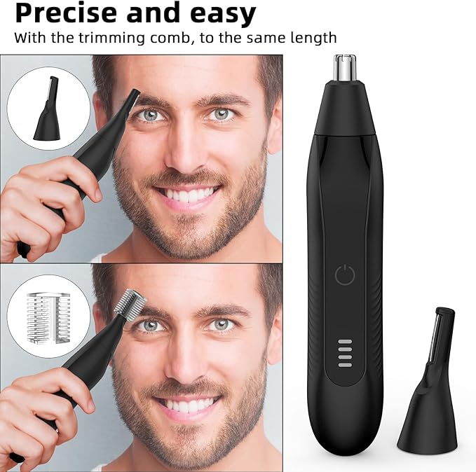 Nose Hair Trimmers for Men,Rechargeable Eyebrow Trimmer 2 in 1 Painless Multifunctional Ear and Nose Hair Trimmer with Dual Edge Blades Portable Design (Black)