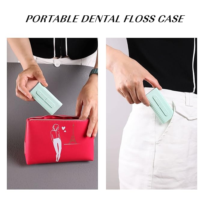 Dental Floss in Box. Portable Case, Storage 10 Picks Adult The Best Tool for Cleaning Teeth and Oral Care is Perfect for Dinners, Dating, Travel, Hotels.(Green)
