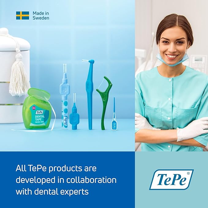TePe Interdental Brush Original, Soft Dental Brush for Teeth Cleaning, Pack of 6, 0.8mm, Large Gaps, Green, Size 5