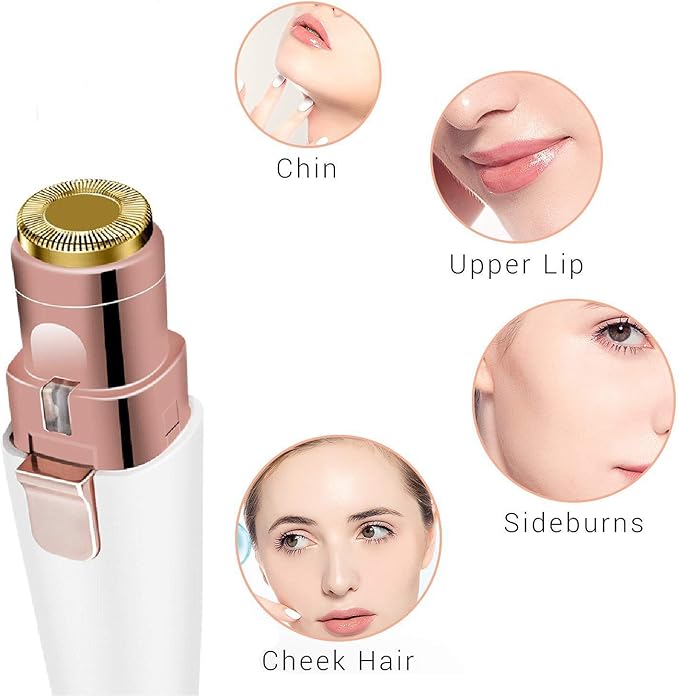 Facial Hair Remover for Women: 2 in 1 Rechargeable Nose Hair & Eyebrow Trimmer, Face Shaver with Built-in LED Light for Removing Chin, and Cheek Trimming - with Built-in LED Light