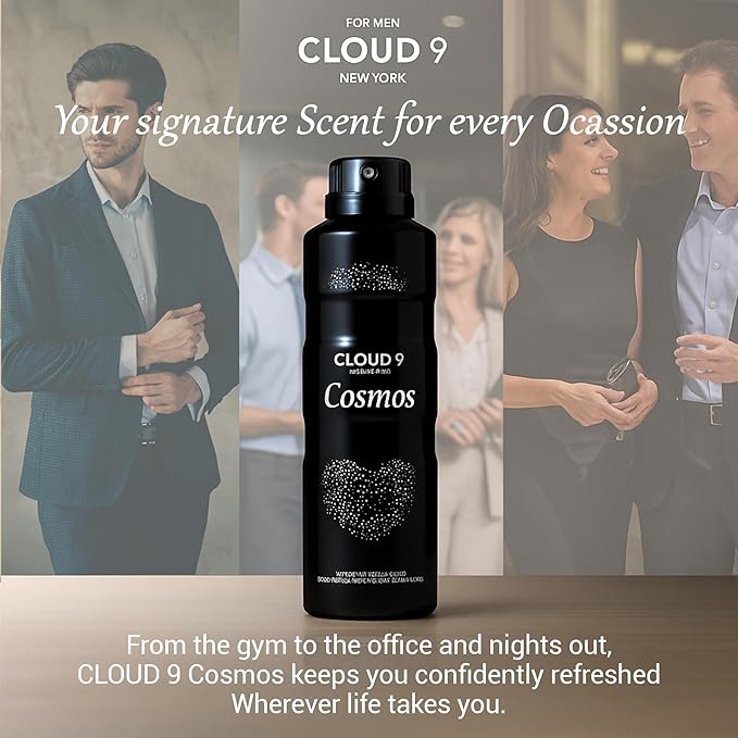 Cloud 9 Cosmos Deo Body Spray for Men 7.64 fl oz – Long Lasting Fresh & Earthy Scent with Lemon, Bergamot, Lavender – Ideal For Work,Travel, Social Events,Gym & Outdoor Activities - All Day Freshness