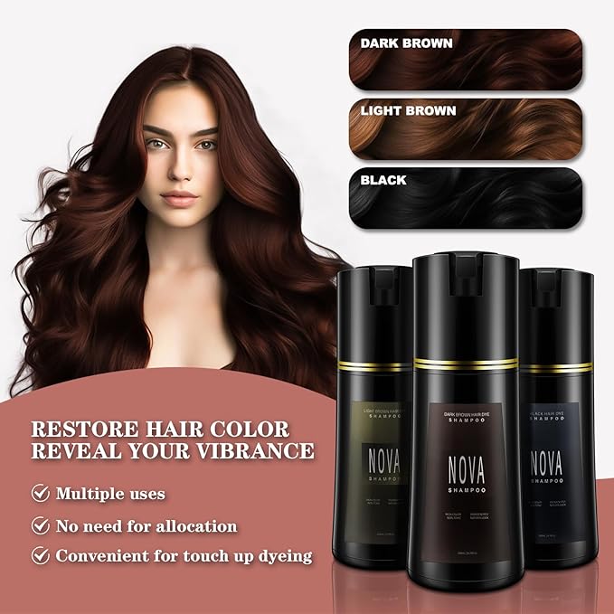 Hair Dye Shampoo & Champu Para Canas - Natural 3-in-1 Instant Gray Coverage for Men & Women (Dark brown-200ml)