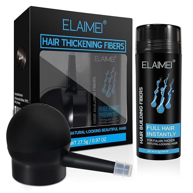 RoseFlower Hair Fibers for Thinning Hair & Spray Unisex, Stain-Proof Waterproof Undetectable Natural Instantly Conceals Thicken Thinning Balding Hair Root Areas Hairline 15 Sec, Look Younger, Black