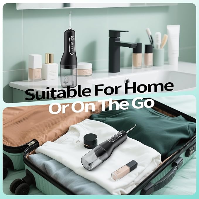 Water Flosser for Teeth Cordless: 260ML Portable Oral Irrigator with DIY Strength for Daily Oral and Braces Care, 4 Modes & 5 Jet Tips, 40-Day Battery, IPX7 Waterproof Dental Flosser for Home Travel