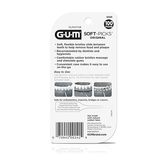 GUM Soft-Picks Original, Easy to Use Dental Picks for Teeth Cleaning and Gum Health, Disposable Interdental Brushes with Convenient Carry Case, Dentist Recommended Dental Picks, 100 Count