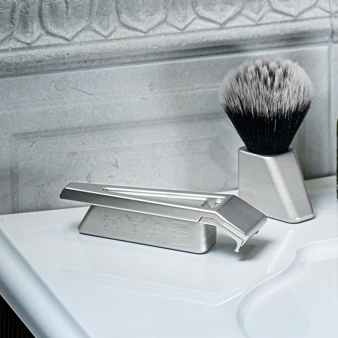 HYPE Vegan Shave Brush – Premium Synthetic Fibers, CNC Machined Aluminum Handle – Whips Up Luxurious Lather for a Smooth, Precise Shave - Silver